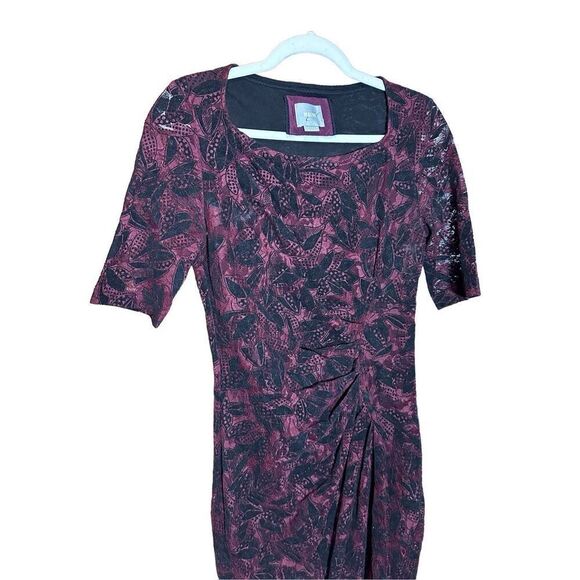 Anthropologie Maeve Elorn Lace Dress Black Burgundy Fitted Ruched Sz 6 - Picture 3 of 11